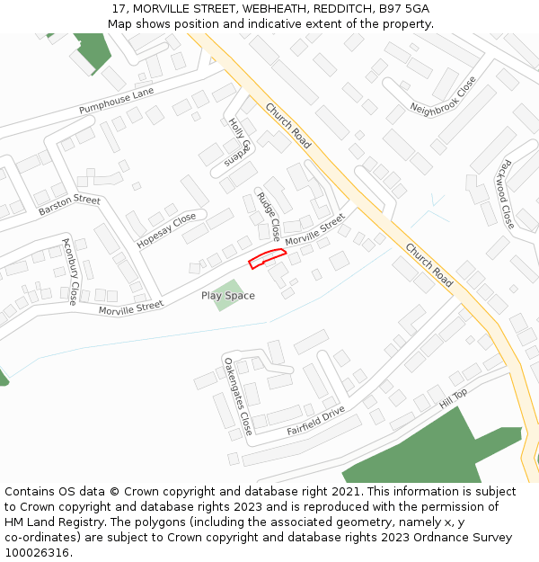 17, MORVILLE STREET, WEBHEATH, REDDITCH, B97 5GA: Location map and indicative extent of plot