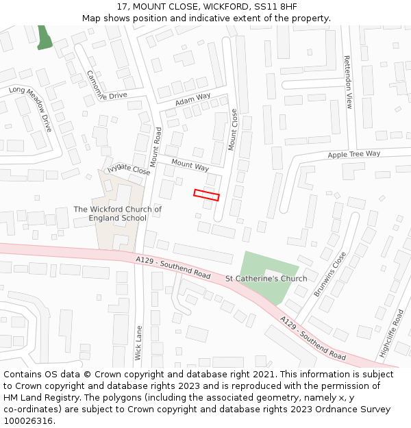 17, MOUNT CLOSE, WICKFORD, SS11 8HF: Location map and indicative extent of plot