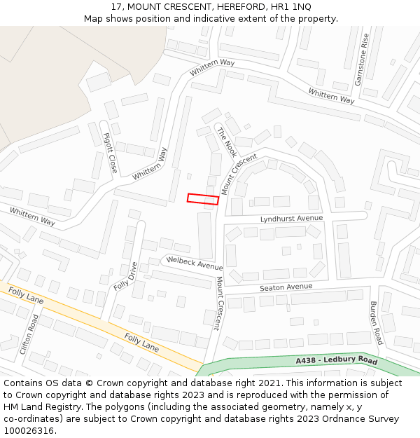 17, MOUNT CRESCENT, HEREFORD, HR1 1NQ: Location map and indicative extent of plot