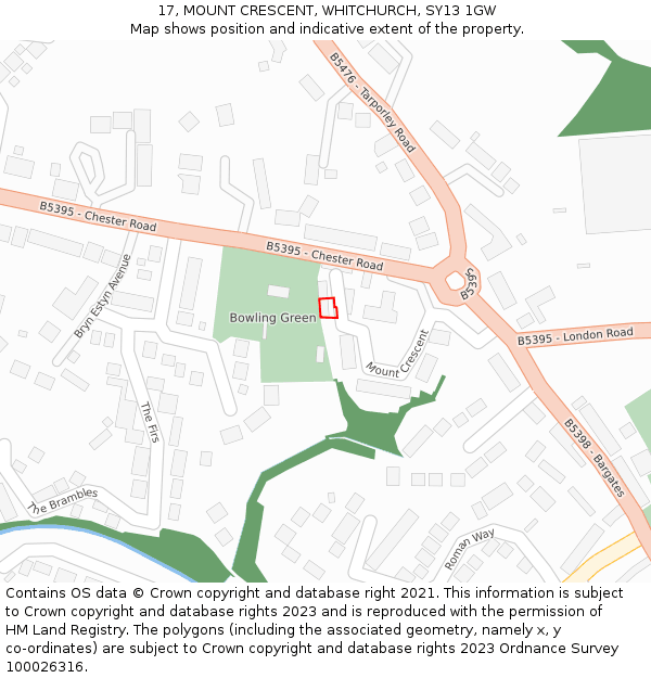 17, MOUNT CRESCENT, WHITCHURCH, SY13 1GW: Location map and indicative extent of plot