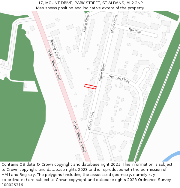 17, MOUNT DRIVE, PARK STREET, ST ALBANS, AL2 2NP: Location map and indicative extent of plot