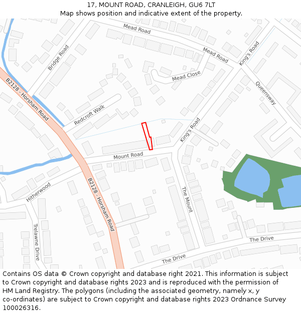 17, MOUNT ROAD, CRANLEIGH, GU6 7LT: Location map and indicative extent of plot