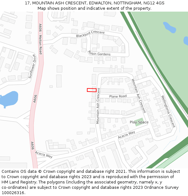 17, MOUNTAIN ASH CRESCENT, EDWALTON, NOTTINGHAM, NG12 4GS: Location map and indicative extent of plot