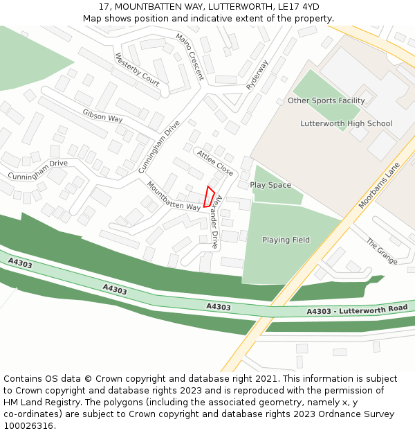 17, MOUNTBATTEN WAY, LUTTERWORTH, LE17 4YD: Location map and indicative extent of plot