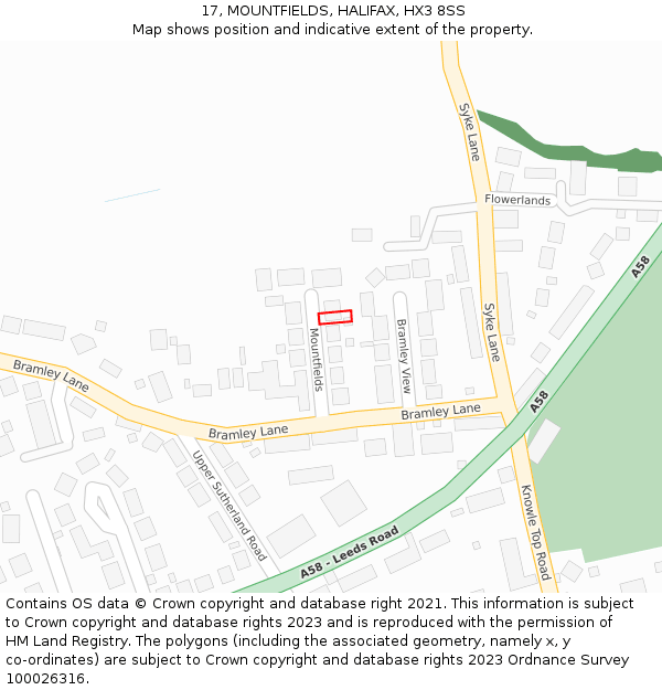 17, MOUNTFIELDS, HALIFAX, HX3 8SS: Location map and indicative extent of plot