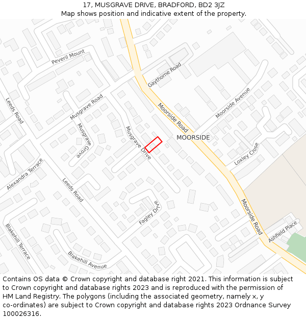 17, MUSGRAVE DRIVE, BRADFORD, BD2 3JZ: Location map and indicative extent of plot