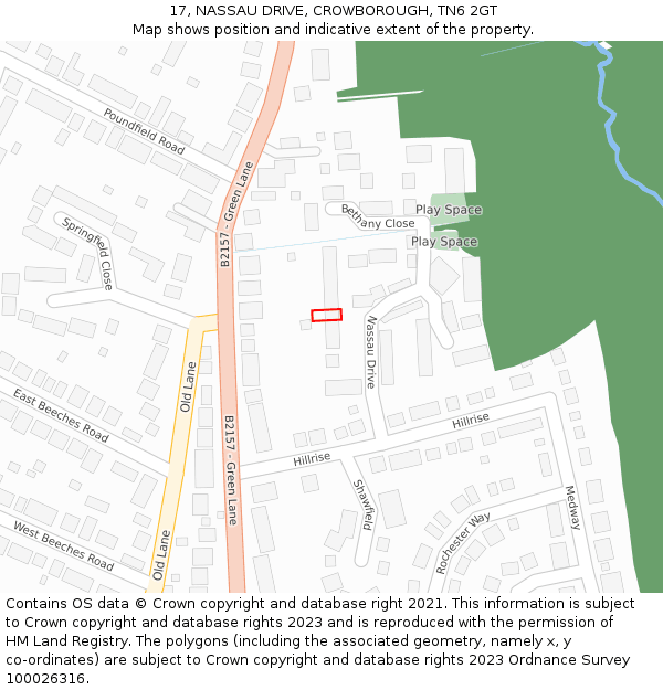 17, NASSAU DRIVE, CROWBOROUGH, TN6 2GT: Location map and indicative extent of plot