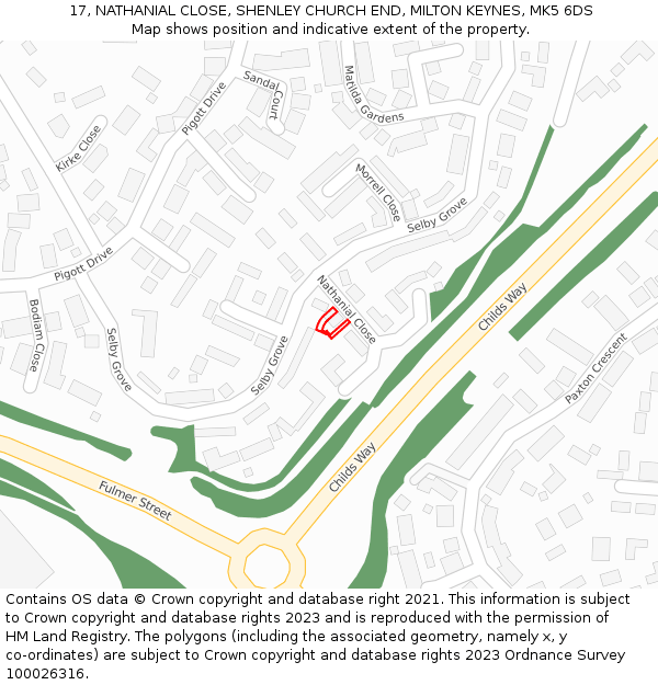 17, NATHANIAL CLOSE, SHENLEY CHURCH END, MILTON KEYNES, MK5 6DS: Location map and indicative extent of plot