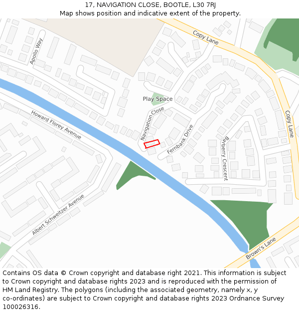 17, NAVIGATION CLOSE, BOOTLE, L30 7RJ: Location map and indicative extent of plot