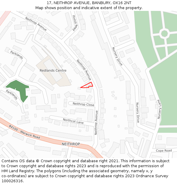 17, NEITHROP AVENUE, BANBURY, OX16 2NT: Location map and indicative extent of plot