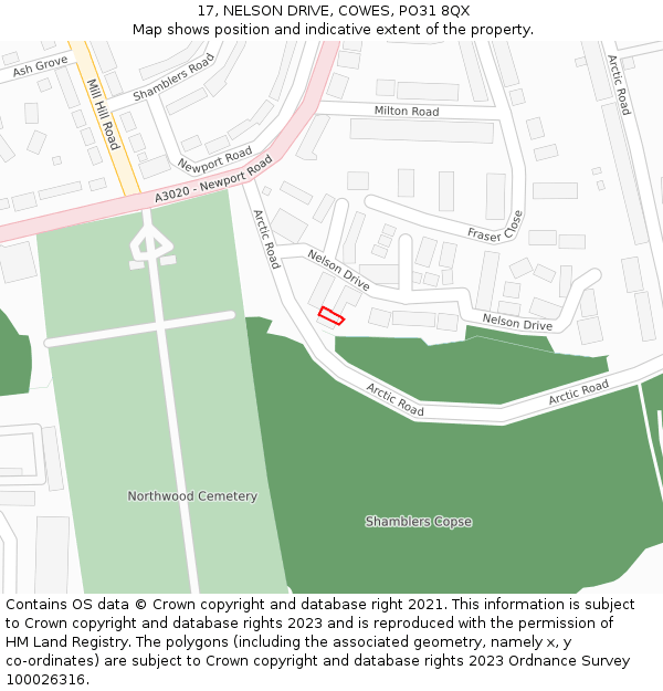 17, NELSON DRIVE, COWES, PO31 8QX: Location map and indicative extent of plot