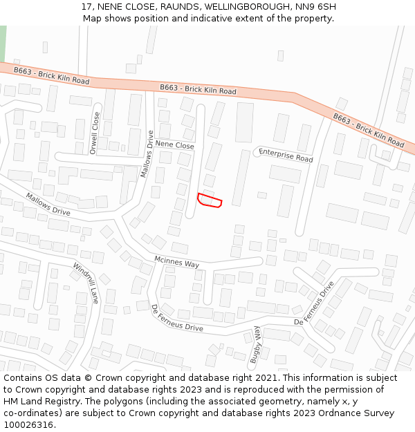 17, NENE CLOSE, RAUNDS, WELLINGBOROUGH, NN9 6SH: Location map and indicative extent of plot