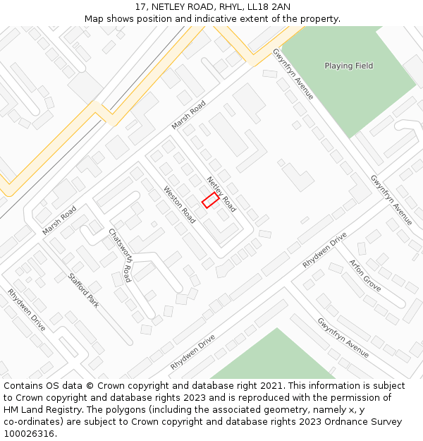 17, NETLEY ROAD, RHYL, LL18 2AN: Location map and indicative extent of plot