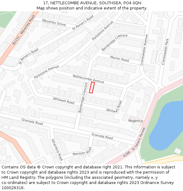 17, NETTLECOMBE AVENUE, SOUTHSEA, PO4 0QN: Location map and indicative extent of plot