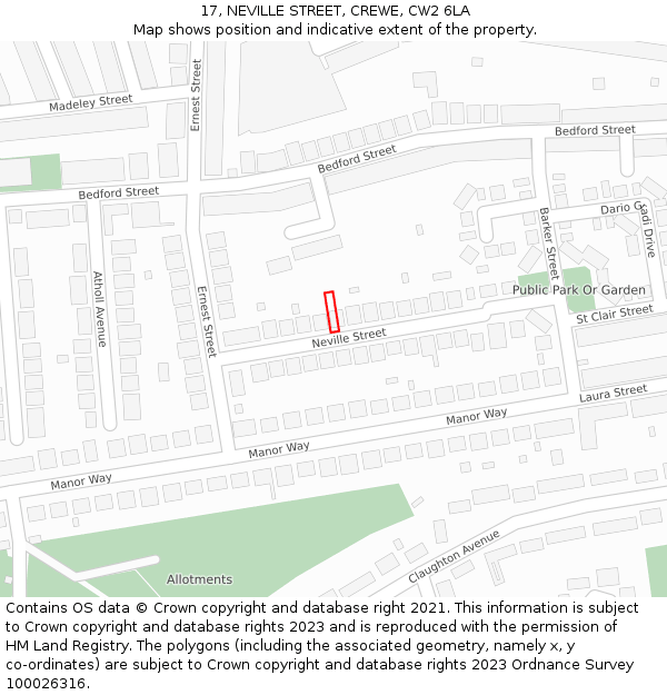 17, NEVILLE STREET, CREWE, CW2 6LA: Location map and indicative extent of plot