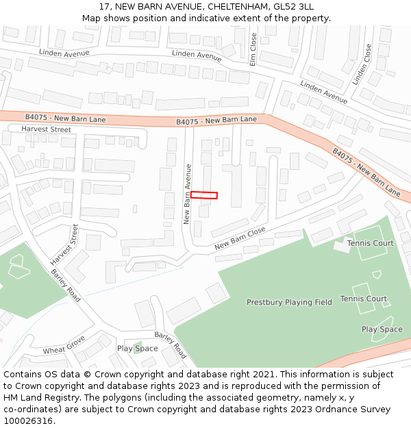 17, NEW BARN AVENUE, CHELTENHAM, GL52 3LL: Location map and indicative extent of plot