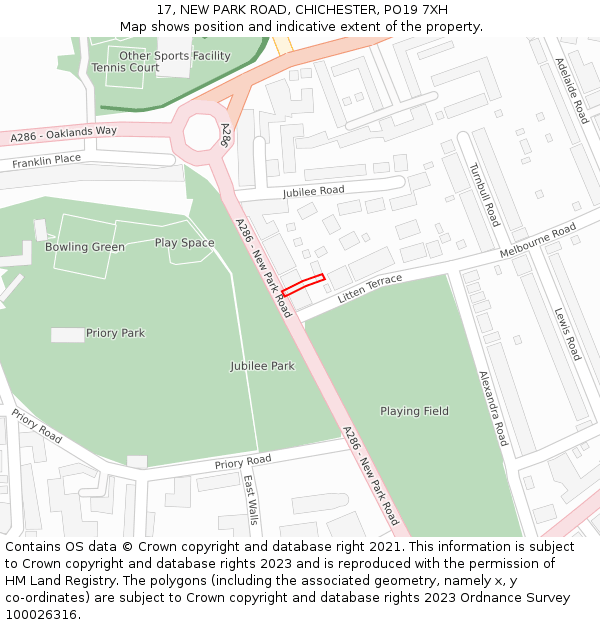 17, NEW PARK ROAD, CHICHESTER, PO19 7XH: Location map and indicative extent of plot