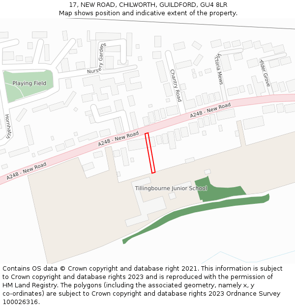 17, NEW ROAD, CHILWORTH, GUILDFORD, GU4 8LR: Location map and indicative extent of plot