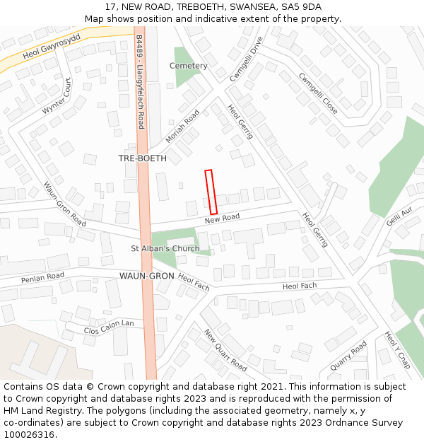 17, NEW ROAD, TREBOETH, SWANSEA, SA5 9DA: Location map and indicative extent of plot