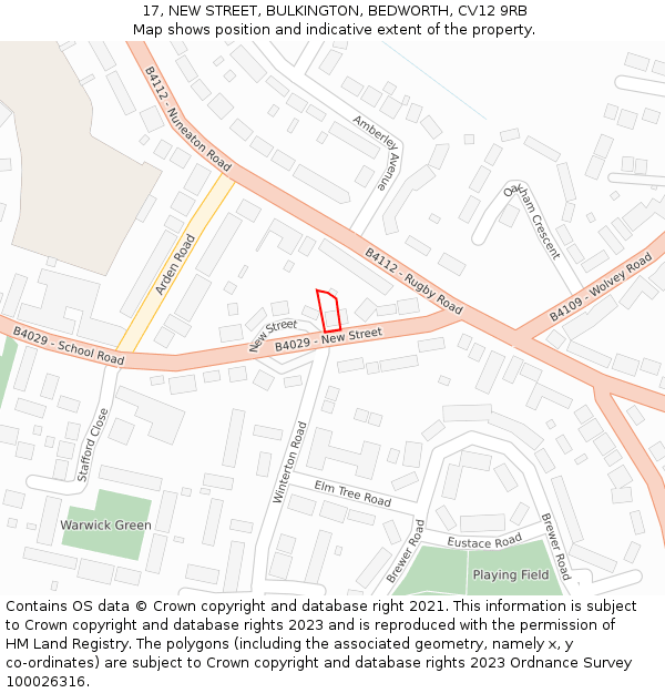 17, NEW STREET, BULKINGTON, BEDWORTH, CV12 9RB: Location map and indicative extent of plot