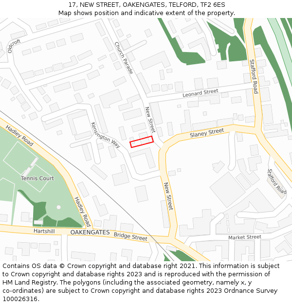 17, NEW STREET, OAKENGATES, TELFORD, TF2 6ES: Location map and indicative extent of plot