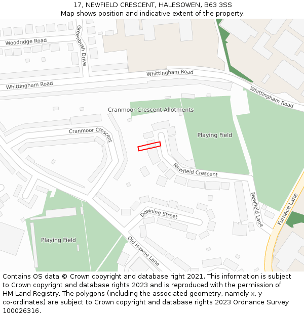 17, NEWFIELD CRESCENT, HALESOWEN, B63 3SS: Location map and indicative extent of plot