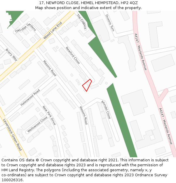 17, NEWFORD CLOSE, HEMEL HEMPSTEAD, HP2 4QZ: Location map and indicative extent of plot