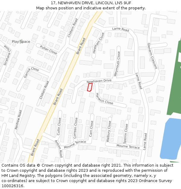 17, NEWHAVEN DRIVE, LINCOLN, LN5 9UF: Location map and indicative extent of plot