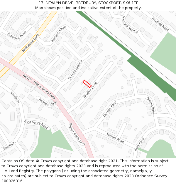 17, NEWLYN DRIVE, BREDBURY, STOCKPORT, SK6 1EF: Location map and indicative extent of plot