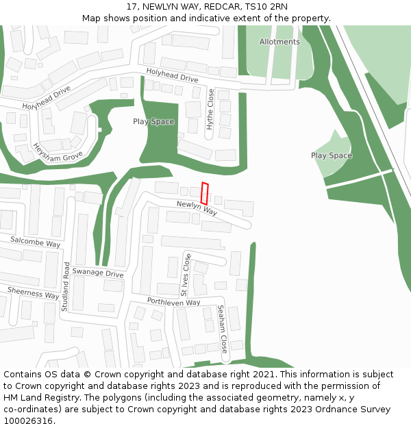 17, NEWLYN WAY, REDCAR, TS10 2RN: Location map and indicative extent of plot