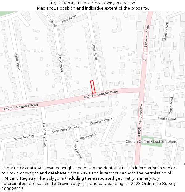 17, NEWPORT ROAD, SANDOWN, PO36 9LW: Location map and indicative extent of plot