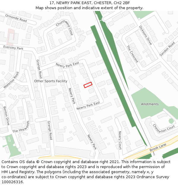 17, NEWRY PARK EAST, CHESTER, CH2 2BF: Location map and indicative extent of plot