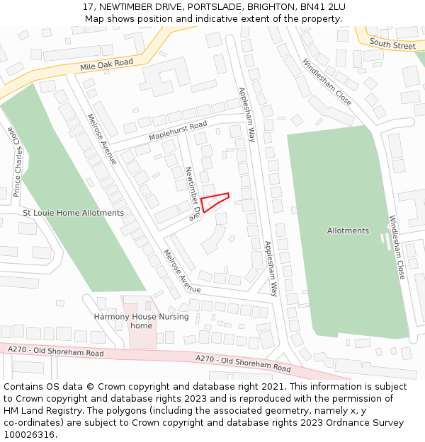 17, NEWTIMBER DRIVE, PORTSLADE, BRIGHTON, BN41 2LU: Location map and indicative extent of plot