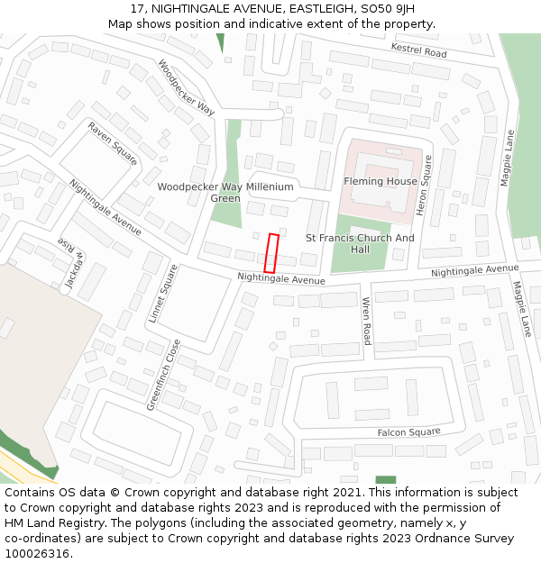 17, NIGHTINGALE AVENUE, EASTLEIGH, SO50 9JH: Location map and indicative extent of plot