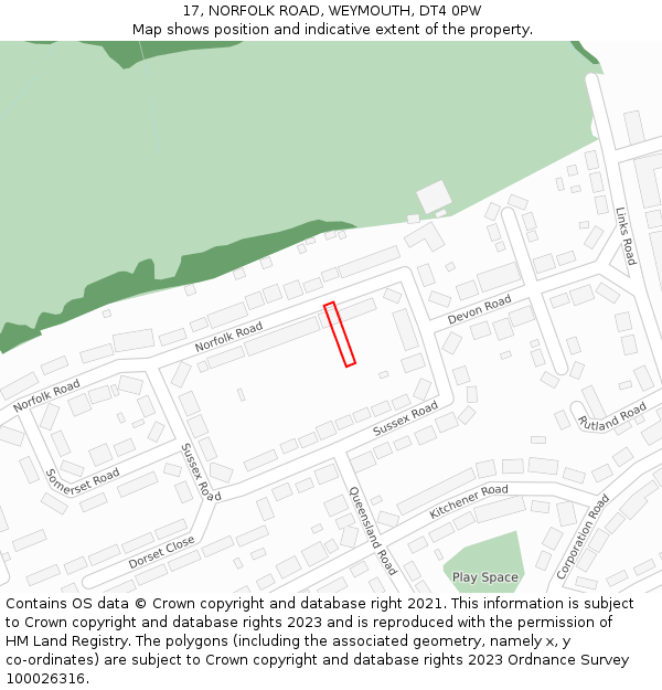 17, NORFOLK ROAD, WEYMOUTH, DT4 0PW: Location map and indicative extent of plot