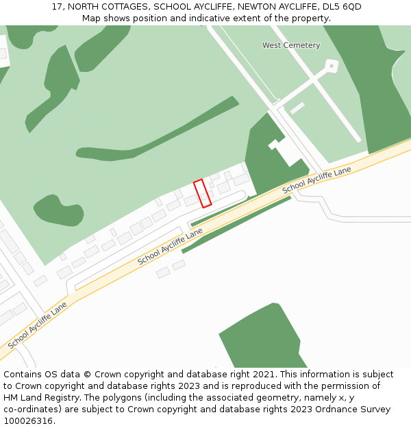 17, NORTH COTTAGES, SCHOOL AYCLIFFE, NEWTON AYCLIFFE, DL5 6QD: Location map and indicative extent of plot