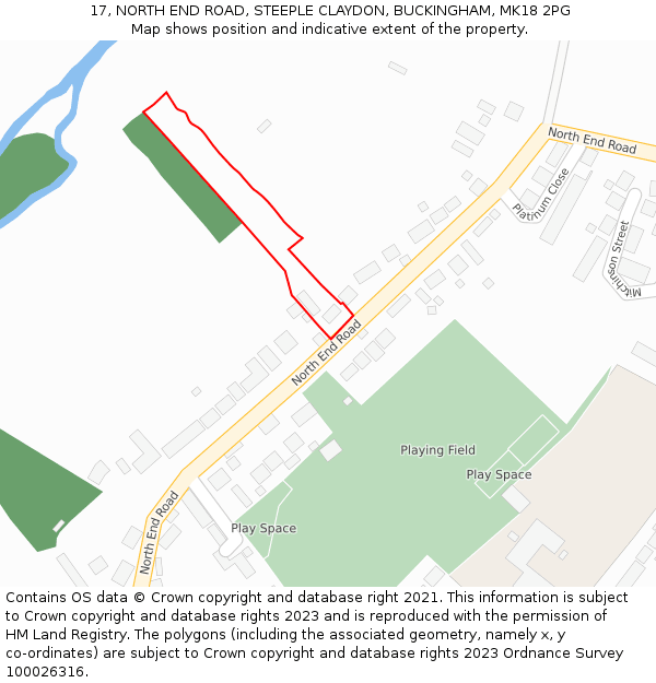 17, NORTH END ROAD, STEEPLE CLAYDON, BUCKINGHAM, MK18 2PG: Location map and indicative extent of plot