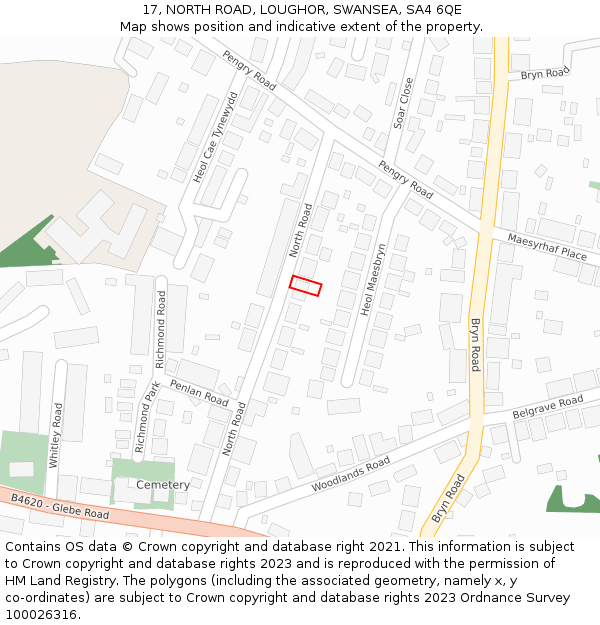 17, NORTH ROAD, LOUGHOR, SWANSEA, SA4 6QE: Location map and indicative extent of plot