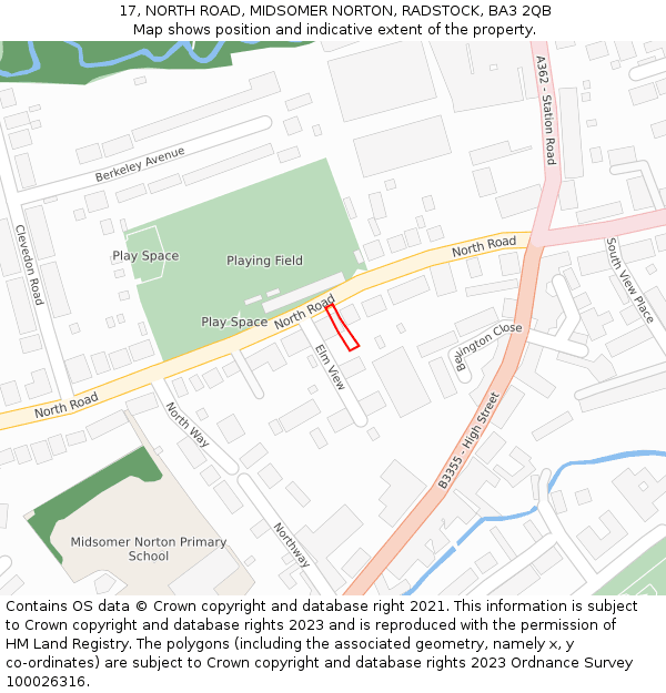 17, NORTH ROAD, MIDSOMER NORTON, RADSTOCK, BA3 2QB: Location map and indicative extent of plot