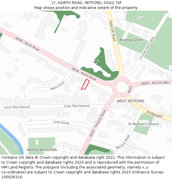 17, NORTH ROAD, RETFORD, DN22 7XF: Location map and indicative extent of plot