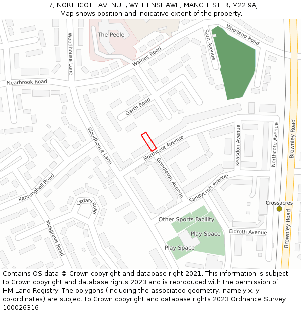 17, NORTHCOTE AVENUE, WYTHENSHAWE, MANCHESTER, M22 9AJ: Location map and indicative extent of plot