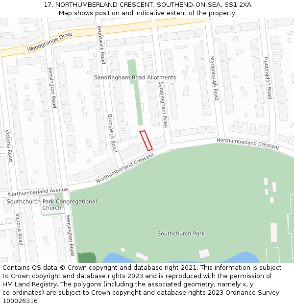 17, NORTHUMBERLAND CRESCENT, SOUTHEND-ON-SEA, SS1 2XA: Location map and indicative extent of plot