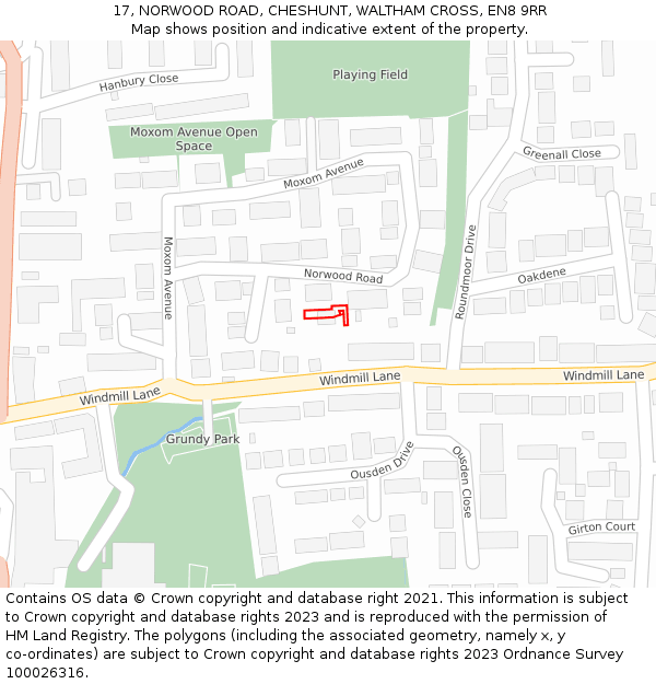 17, NORWOOD ROAD, CHESHUNT, WALTHAM CROSS, EN8 9RR: Location map and indicative extent of plot