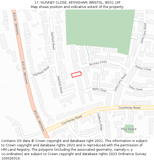 17, NUNNEY CLOSE, KEYNSHAM, BRISTOL, BS31 1XF: Location map and indicative extent of plot