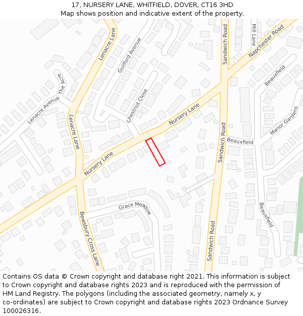 17, NURSERY LANE, WHITFIELD, DOVER, CT16 3HD: Location map and indicative extent of plot