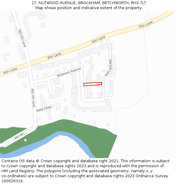 17, NUTWOOD AVENUE, BROCKHAM, BETCHWORTH, RH3 7LT: Location map and indicative extent of plot