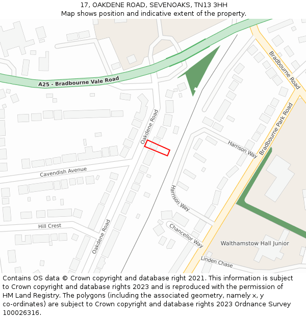 17, OAKDENE ROAD, SEVENOAKS, TN13 3HH: Location map and indicative extent of plot