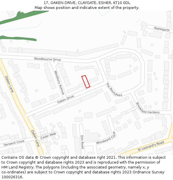 17, OAKEN DRIVE, CLAYGATE, ESHER, KT10 0DL: Location map and indicative extent of plot
