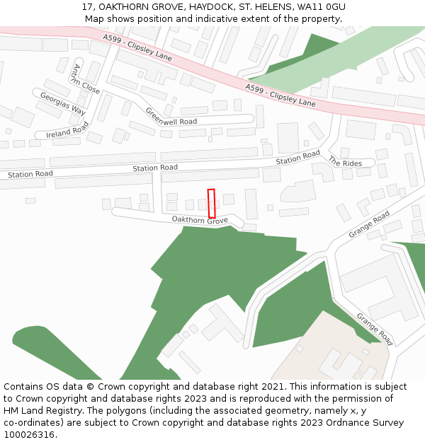 17, OAKTHORN GROVE, HAYDOCK, ST. HELENS, WA11 0GU: Location map and indicative extent of plot