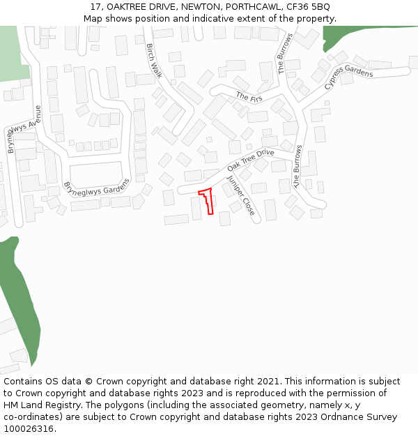 17, OAKTREE DRIVE, NEWTON, PORTHCAWL, CF36 5BQ: Location map and indicative extent of plot